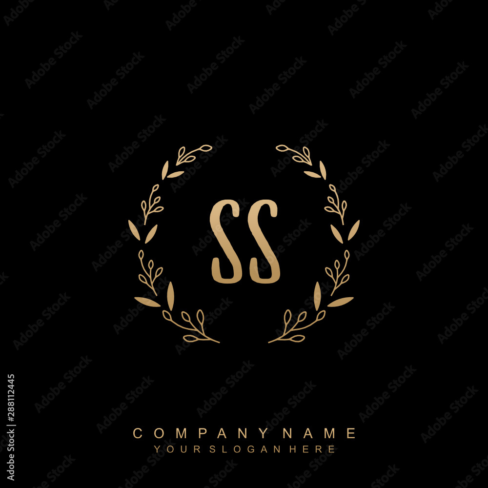 letter SS surrounded by beautiful and elegant flowers and leaves. Wedding monogram logo template.