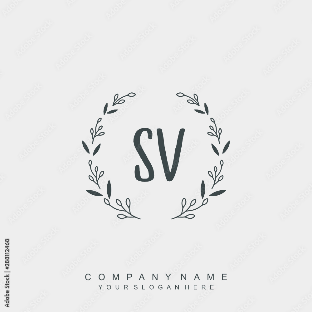 letter SV surrounded by beautiful and elegant flowers and leaves. Wedding monogram logo template. letter SV surrounded by beautiful and elegant flowers and leaves. Wedding monogram logo template.