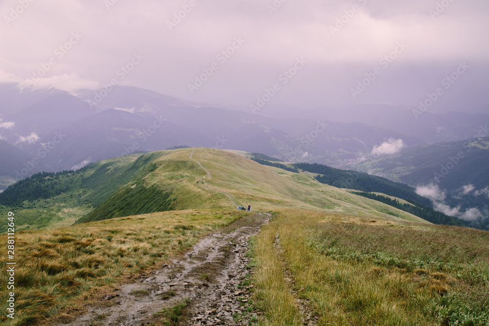 Fototapeta premium Foggy landscape near Blyznytsya mountain in the Carpathian mountains