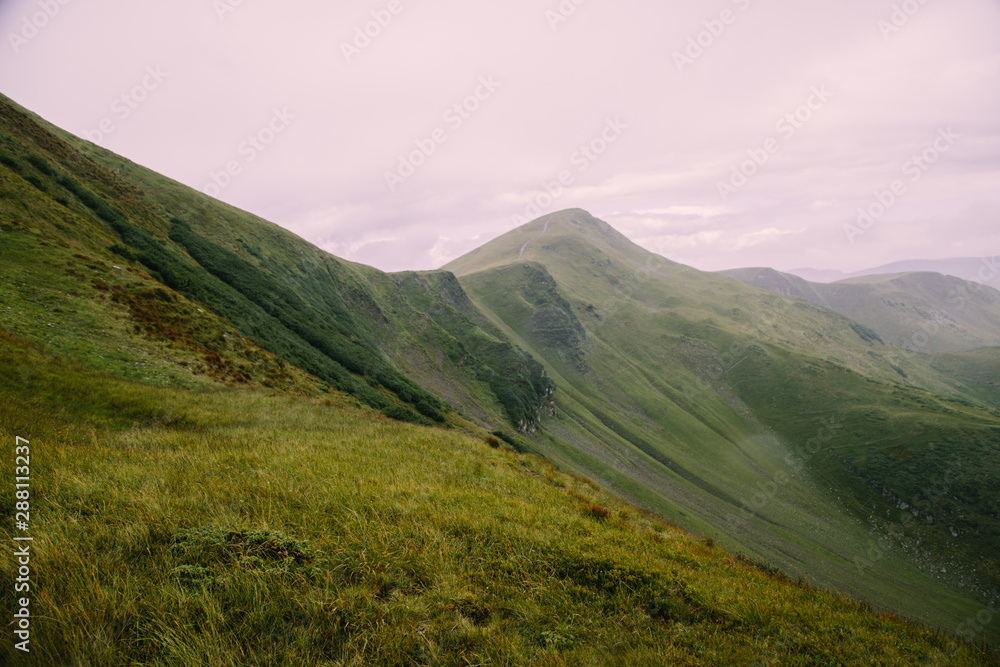 Foggy landscape near Blyznytsya mountain in the Carpathian mountains