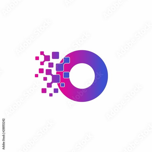 Initial O letter Digital Pixels Tech Logo Vector