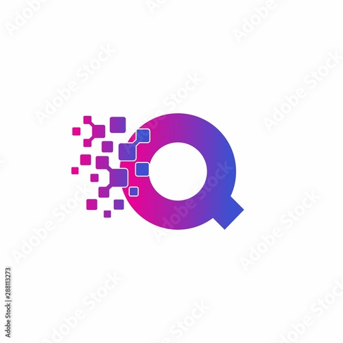 Initial Q letter Digital Pixels Tech Logo Vector