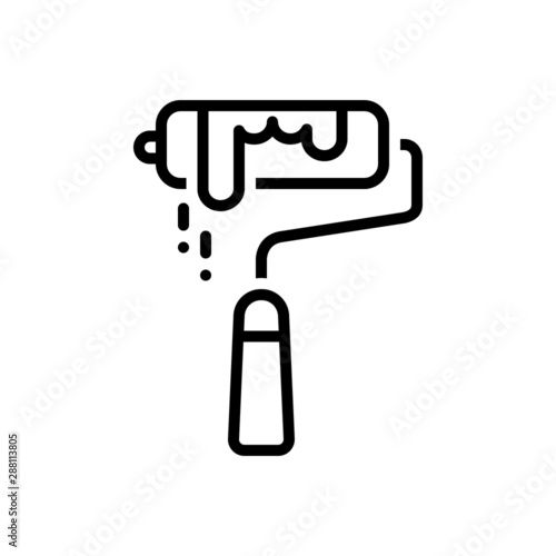 Black line icon for paint roller