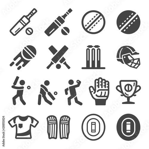cricket sport and recreation icon set,vector and illustration