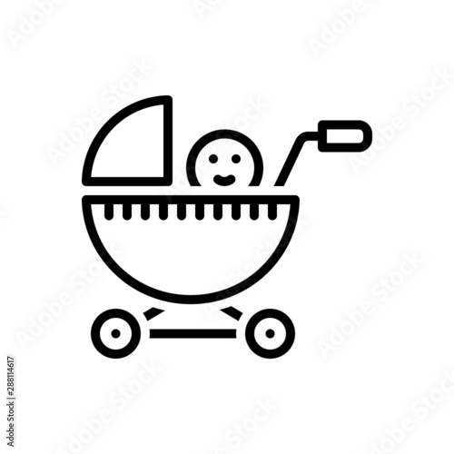 Black line icon for baby stroller 