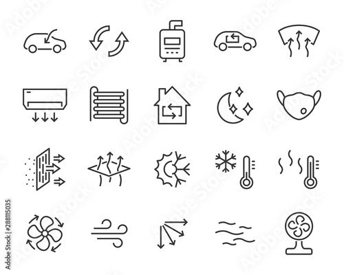 set of air line icons, purify, air condition, wind, fan