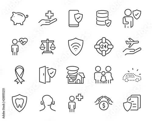 set of insurance icons, secure, emergency, service, risk