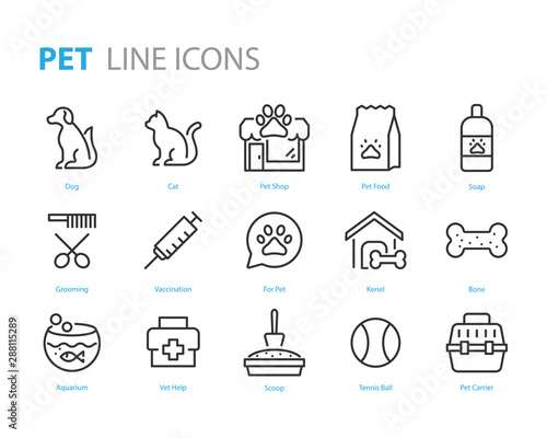 set of pet icons, dog, cat, puppy, animals