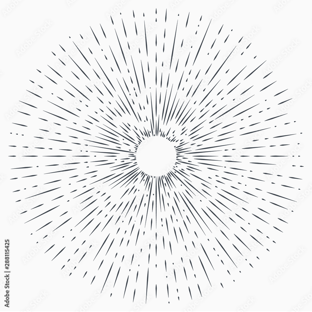 Obraz premium Sun burst, star burst sunshine. Radiating from the center of thin beams, lines.