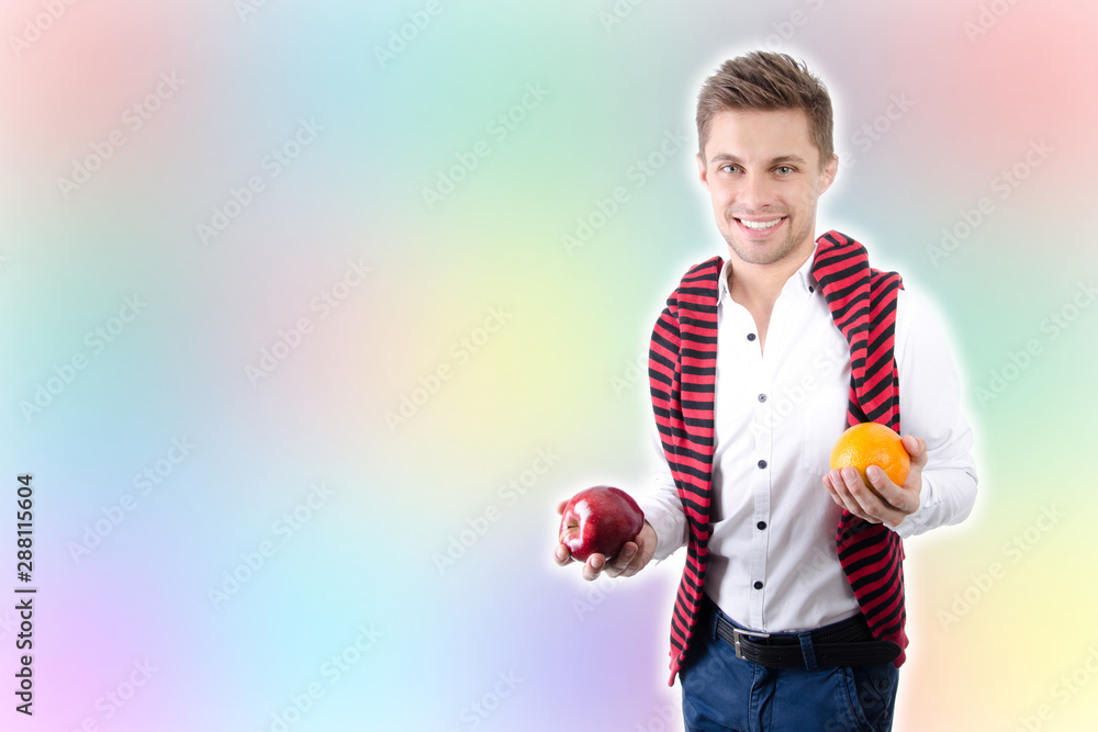 Young attractive man and fruits. Young attractive man and fruits.