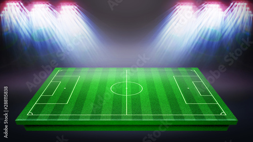 Perspective of football field, Soccer field collection. Football stadium with white lines marking the pitch. Perspective elements. 3d illustration.