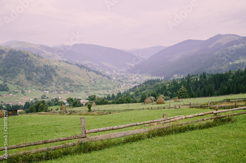 Romantik landscape in the mountain village in the Hutsul region Dovhopillya