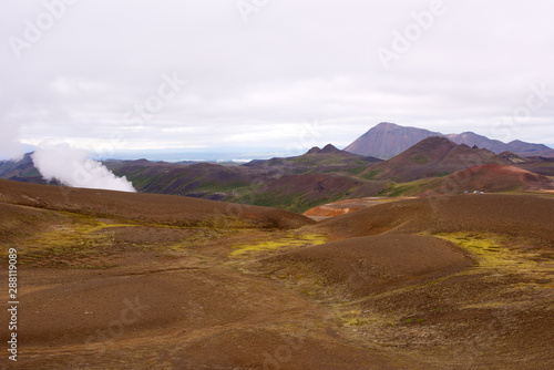 Exotic landscape in the geothermal valley Leirhnjukur. Myvatn region, North part of Iceland, Europe.
