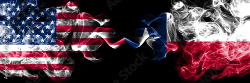 United States of America, USA vs Texas state background abstract concept peace smokes flags.