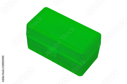 Plastic box for cartridges isolate on white background photo