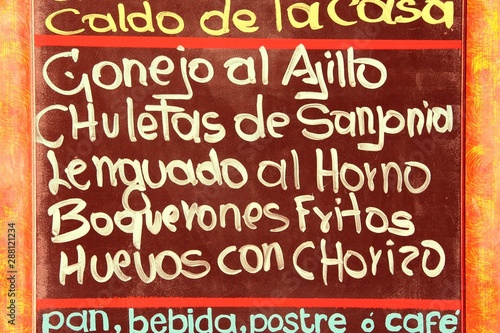 Spanish cuisine menu. Retro filtered colors style.