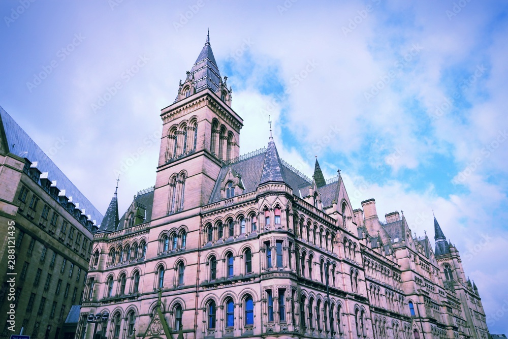 City Hall in Manchester. Retro filtered colors style.