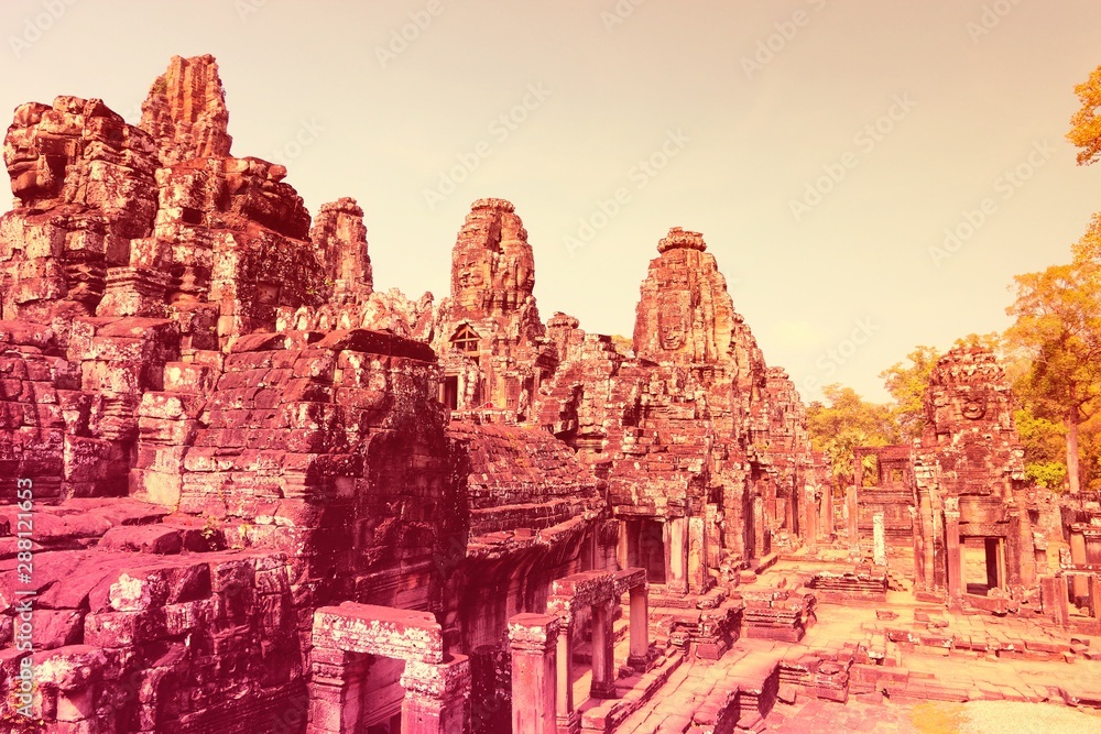 Cambodia - Angkor Thom. Retro filtered colors style.