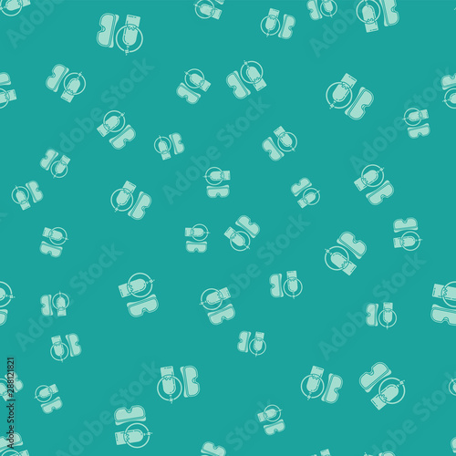 Green Diving mask and aqualung icon isolated seamless pattern on green background. Oxygen tank for diver. Extreme sport. Sport equipment. Vector Illustration