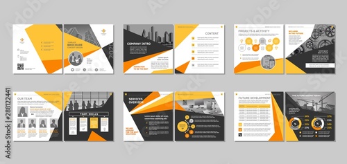 Brochure creative design. Multipurpose template with cover, back and inside pages. Trendy minimalist flat geometric design. Square format.