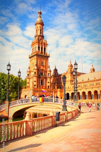 Seville, Spain - Plaza de Espana. Vintage filtered color style.