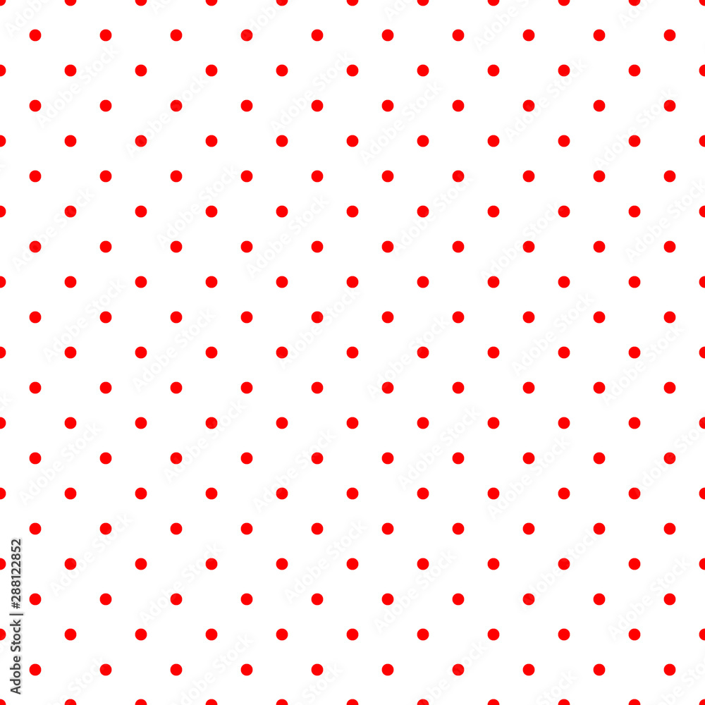 Seamless pattern of small polka dots. Red polka dots on white background. Paper and fabric design and decor. 