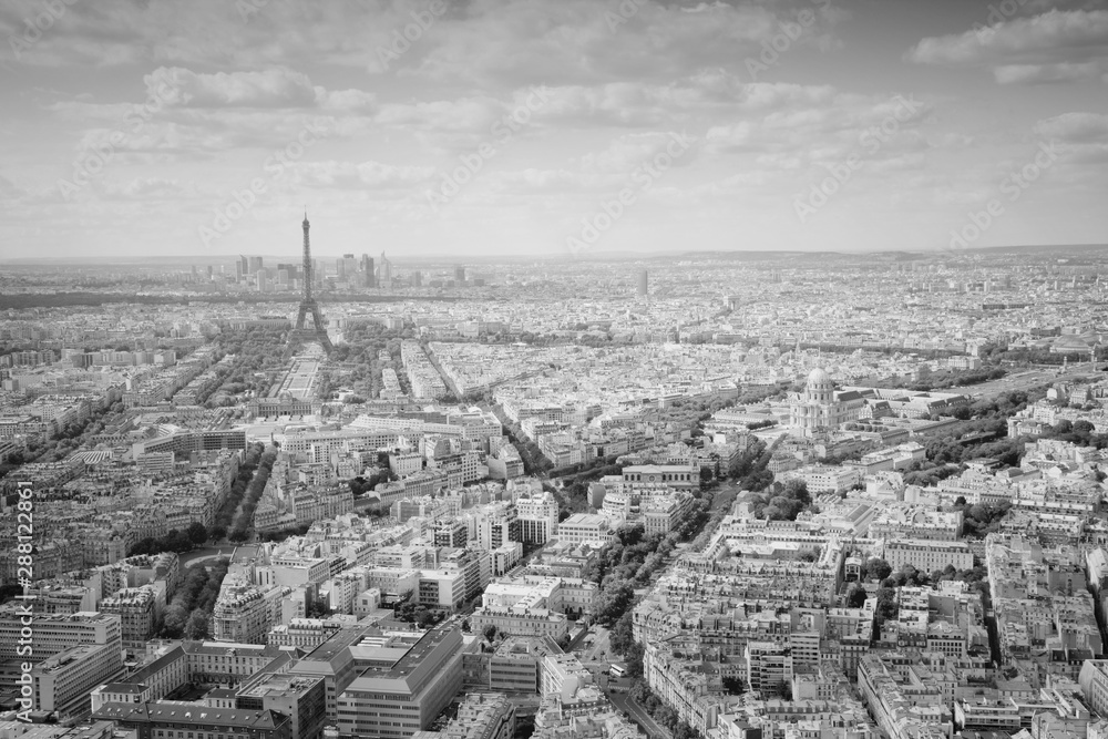 Paris aerial city view. Black and white retro style.