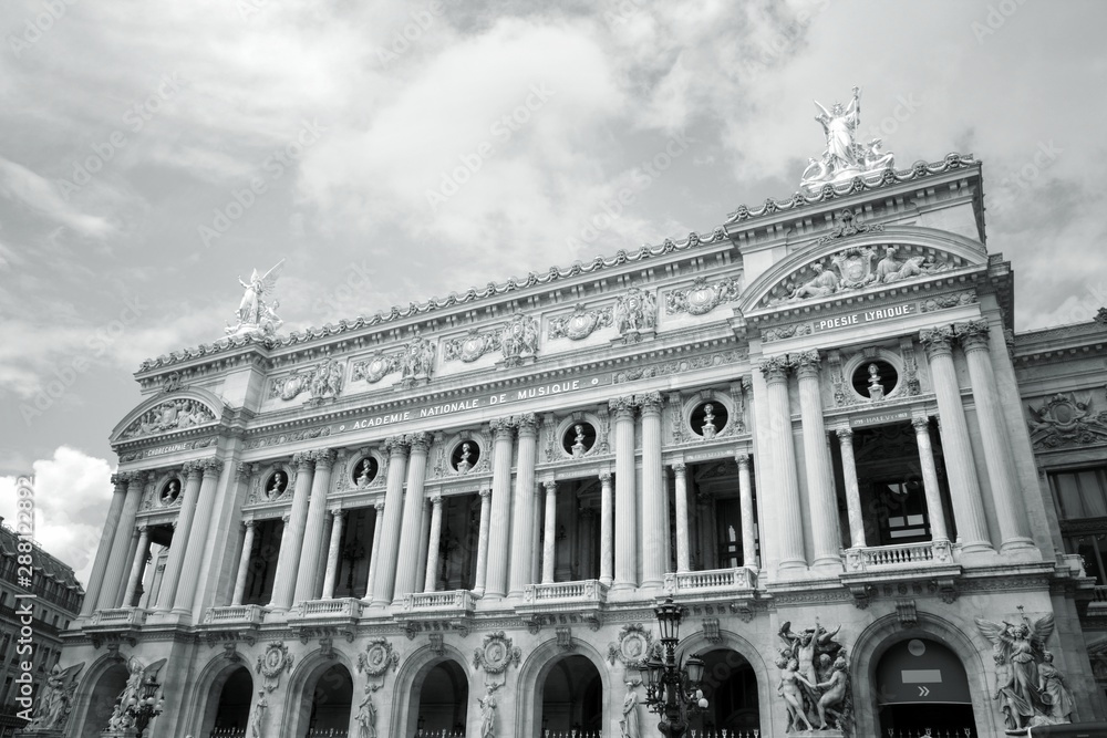 Paris - Opera Garnier. Black and white retro style.