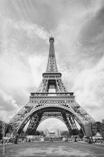 Eiffel Tower. Black and white retro style.
