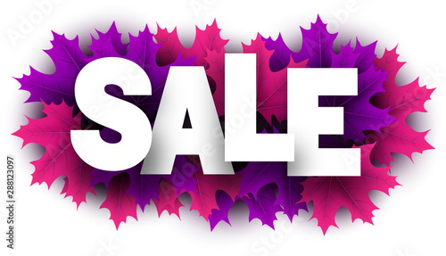 Autumn sale sign with color maple leaves.