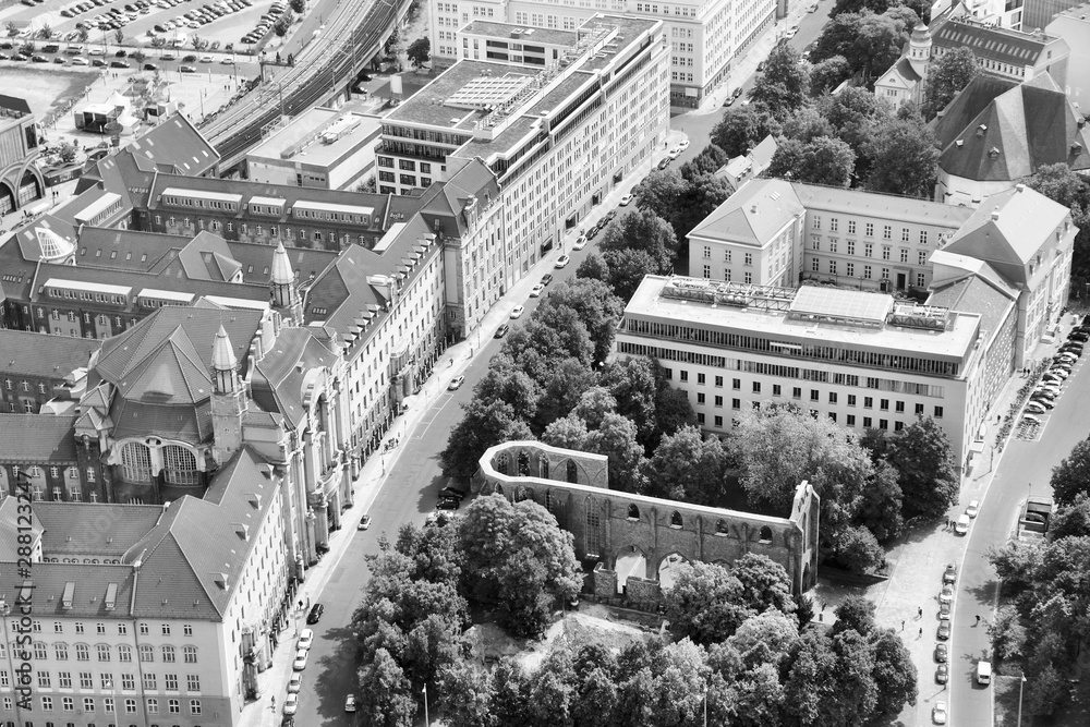 Berlin aerial view. Black and white retro style.