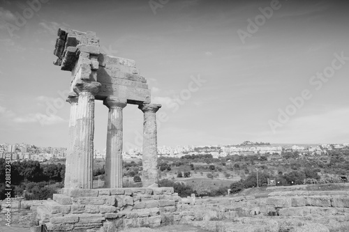 Ancient temple of Agrigento. Black and white retro style. photo