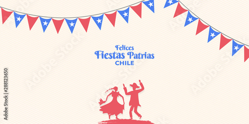 18 de septiembre, Felices Fiestas Patrias, English translation : (Chile national holiday, 18 September)  National Holidays Celebration Card.
