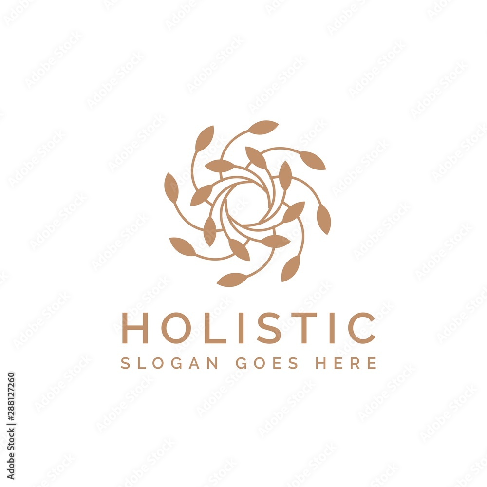 Holistic medical and health wellness logo design with simple leaf line