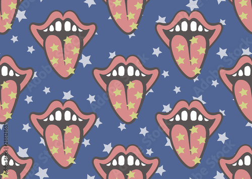 seamless lips with tongue and stars