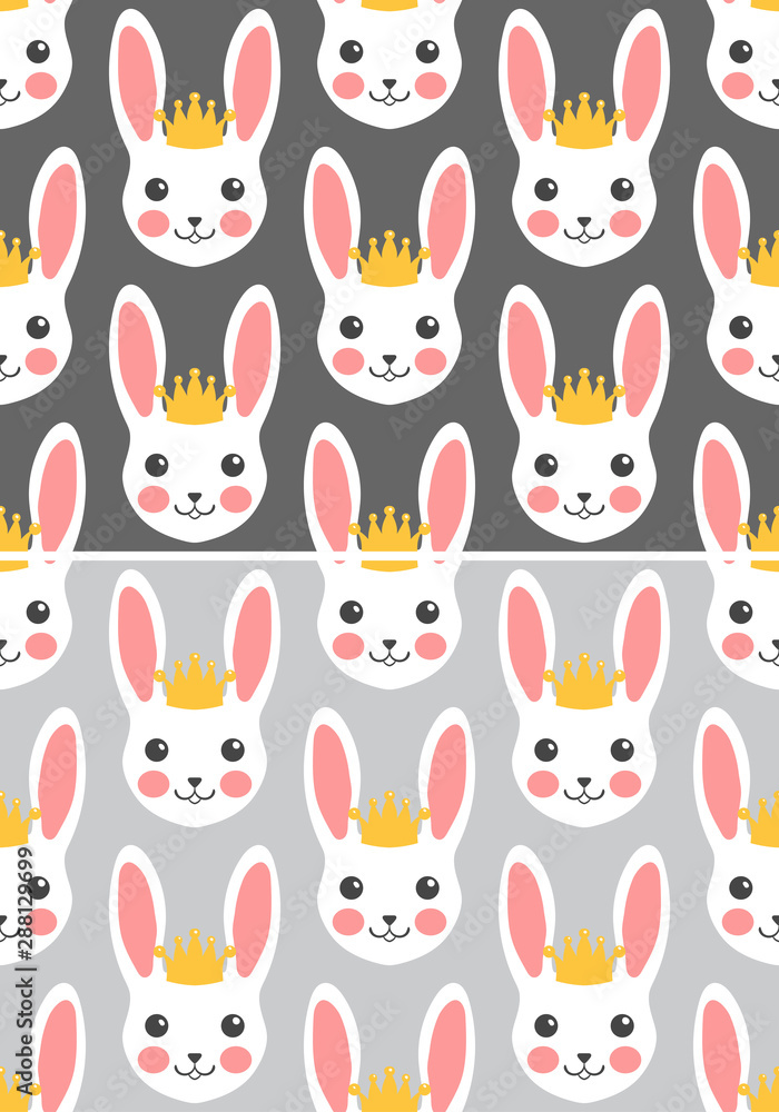 seamless pattern white bunny in the crown seamless pattern white bunny in the crown