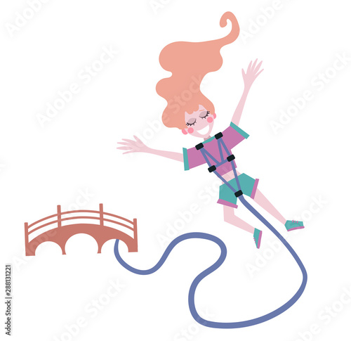 girl jumping with bungee isolated on white