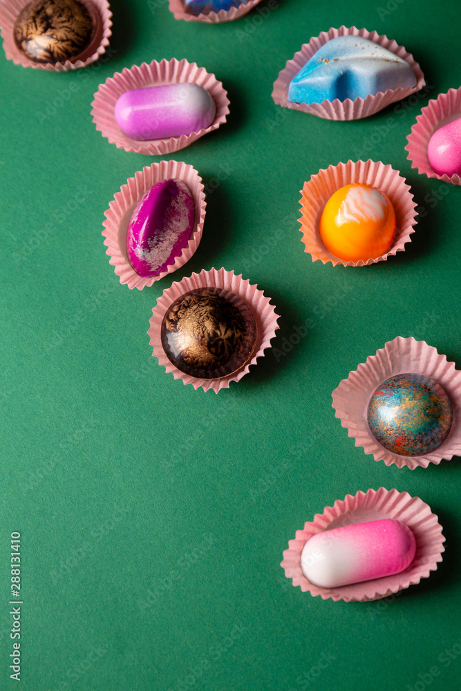 Food background with chocolate bonbons collection Food background with chocolate bonbons collection