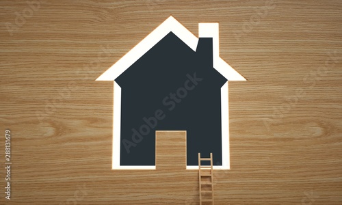 House silhouette with ladder. Access a good home.