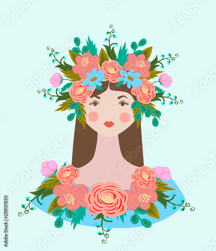 portrait of a girl with a wreath on her head. spring symbol