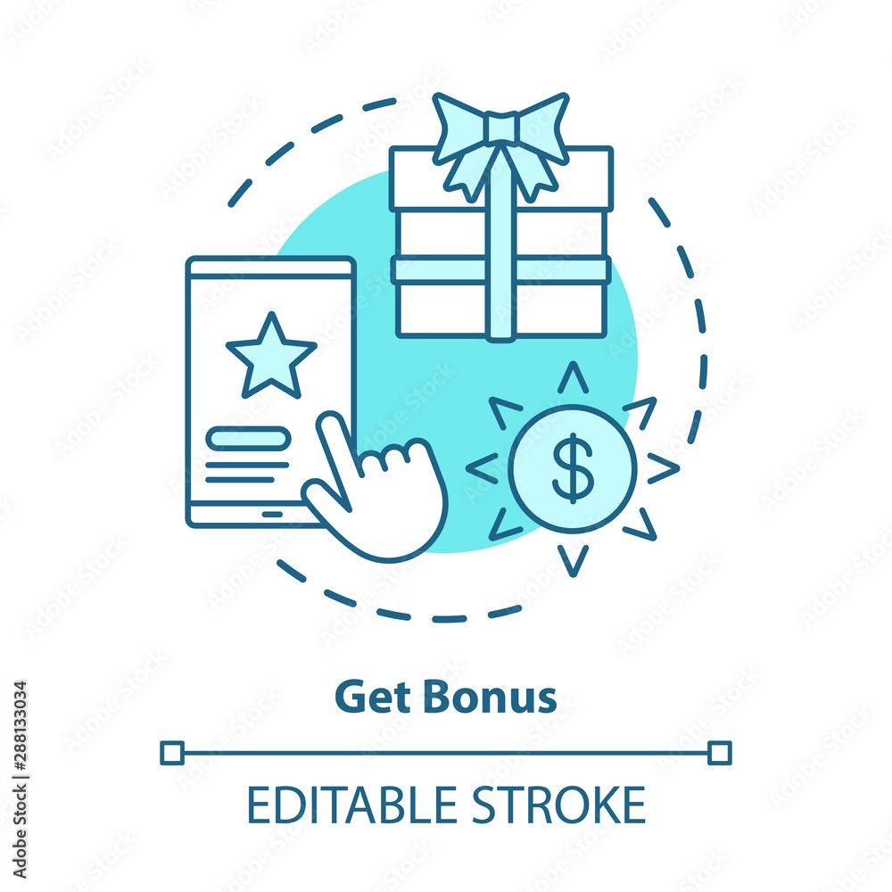 Get bonus concept icon. Gifts & prizes idea thin line illustration. Cashback, redeem points. Reward program. Discounts and special offers. Vector isolated outline drawing. Editable stroke