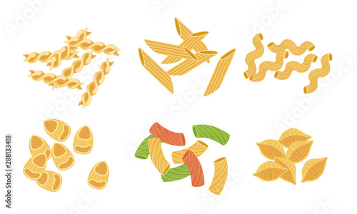 Pasta Various Types Set, Italian Traditional Food Vector Illustration