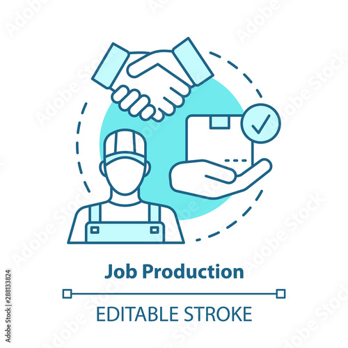 Job production blue concept icon. Jobbing and one-off production idea thin line illustration. Custom work producing. Individual work process. Vector isolated outline drawing. Editable stroke