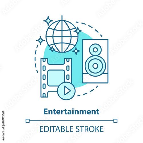 Entertainment blue concept icon. Mass media company idea thin line illustration. Show business. Leisure and pastime. Amusement industry. Vector isolated outline drawing. Editable stroke