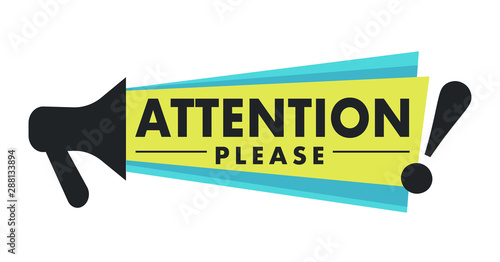 Megaphone and attention please sign isolated icon, announcement