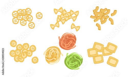 Dry Pasta Various Types Set, Italian Traditional Food Vector Illustration