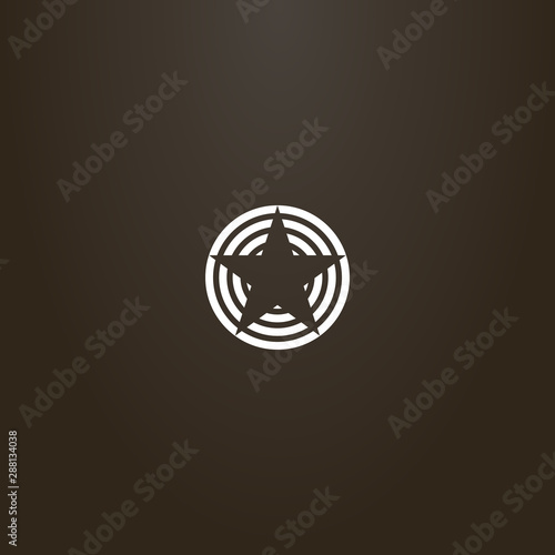 white sign on a black background. simple vector flat art sign of a striped circle with a negative space star inside