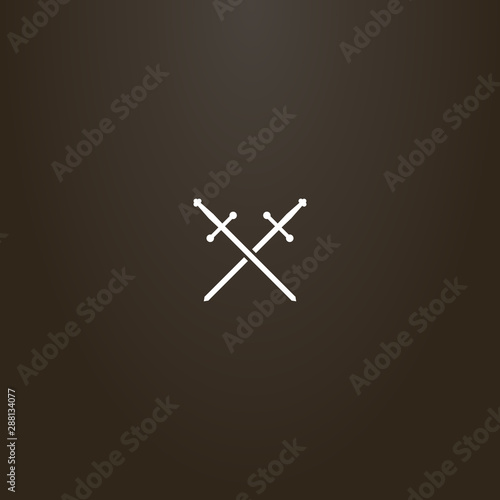 white sign on a black background. simple vector flat art sign of two crossed swords