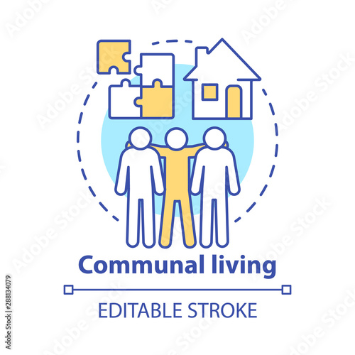 Communal living concept icon. Cohousing arrangement idea thin line illustration. Living in common place. Residential community, collective household. Vector isolated outline drawing. Editable stroke