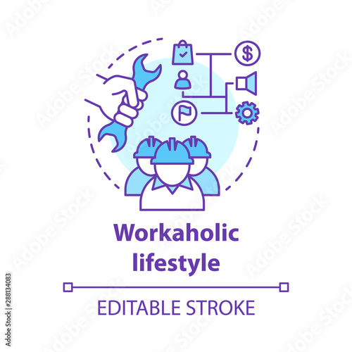 Workaholic lifestyle concept icon. Ergomaniac idea thin line illustration. Work addiction, obsessive disorder. Working overtime, being behind schedule vector isolated outline drawing. Editable stroke